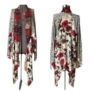 Umgee Floral Kimono Duster Open Cardigan Asymmetrical Women's Multi-Color S/M